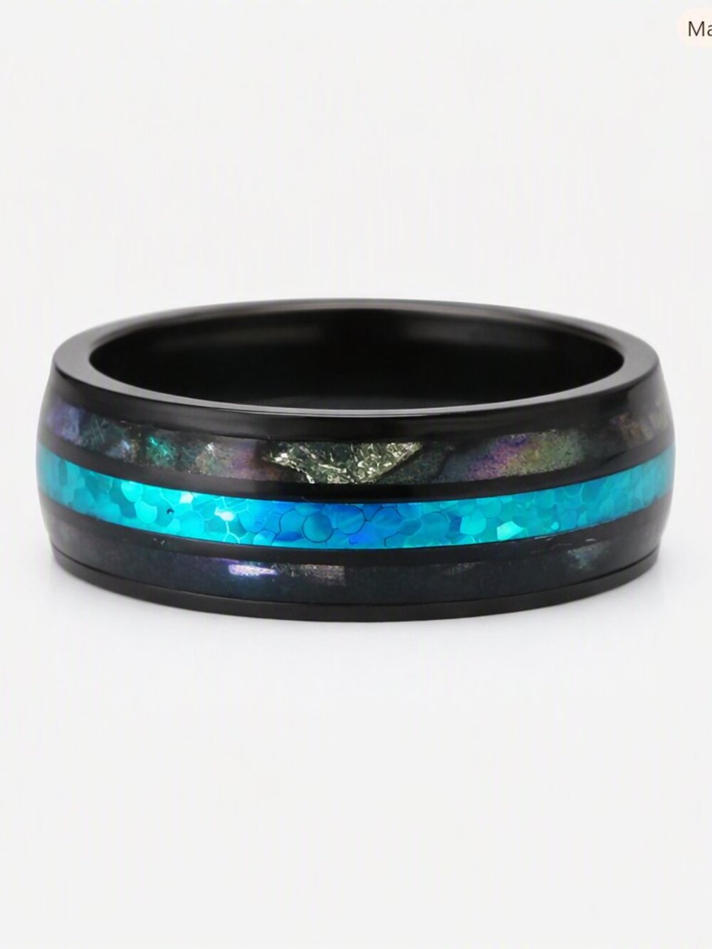 Size 12 Black Stainless Steel Wedding Band with Iridescent Inlay